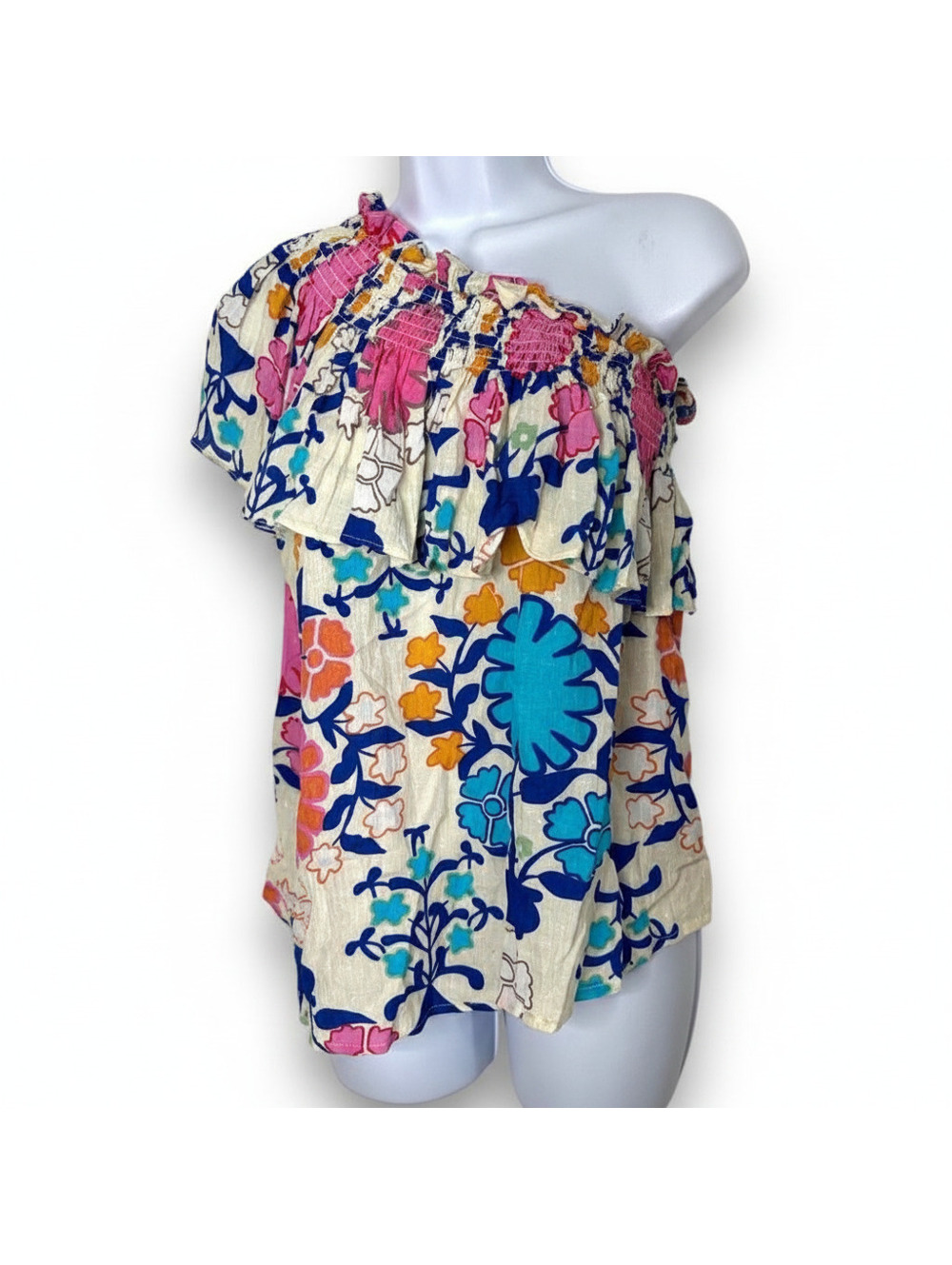 Rachel Rachel Roy Medium Floral Ruffle One-Sleeved Off-the-Shoulder Blouse - Picture 2 of 6